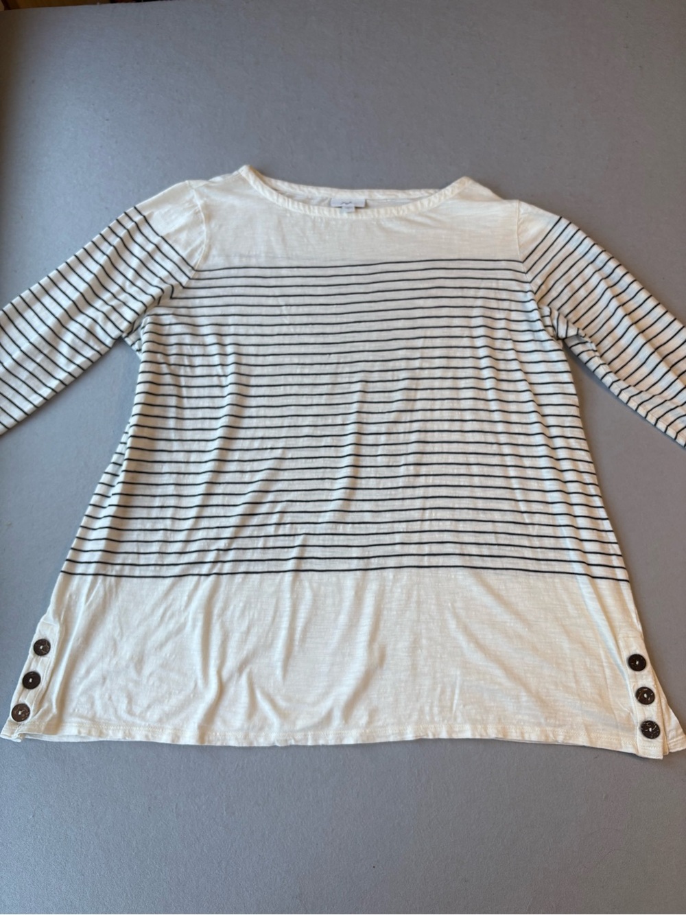 J. Jill White Navy Striped Button Hem 3/4 Sleeve Tunic Top Women’s Sz L